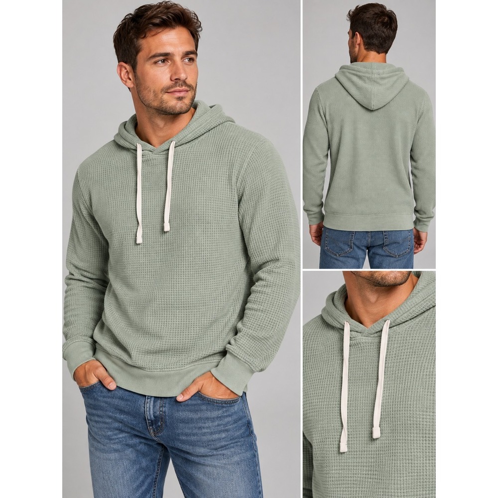 Buffalo David Bitton Waffle Knit Hoodie Sage Green Size S